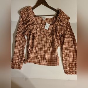 Womens J. Crew square neck ruffle blouse